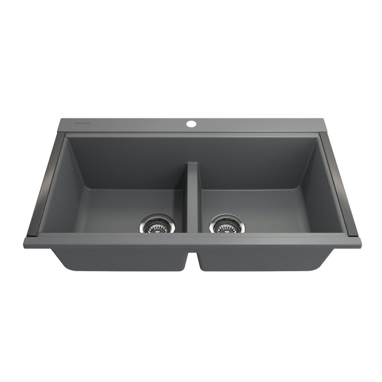 Metallic Black Granite Composite Double Bowl Undermount Kitchen Sink
