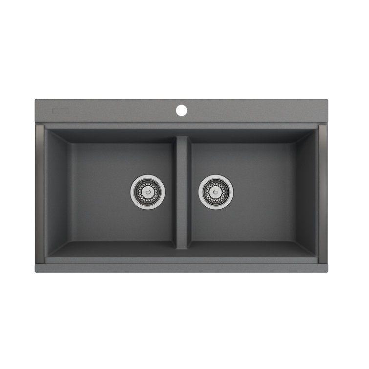 Metallic Black Granite Composite Double Bowl Undermount Kitchen Sink