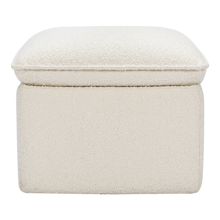 Cali Square Cream Boucle Storage Ottoman with FSC Certified Wood