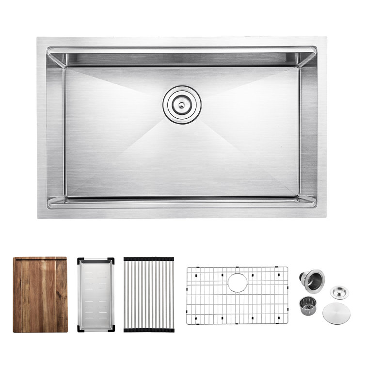 30-Inch Stainless Steel Single Bowl Undermount Workstation Sink