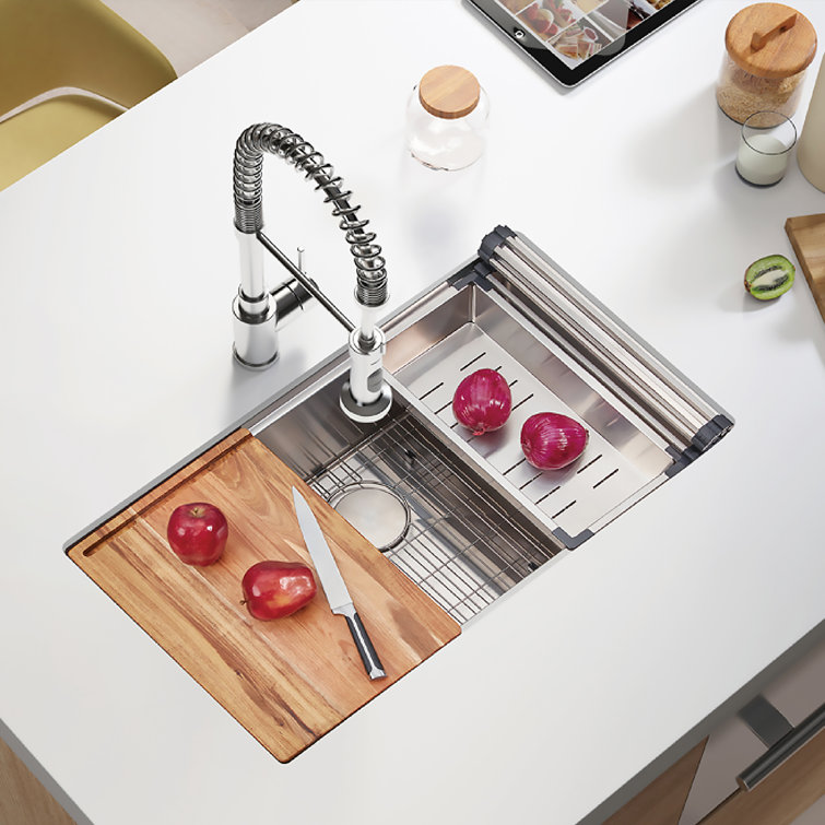 30-Inch Stainless Steel Single Bowl Undermount Workstation Sink
