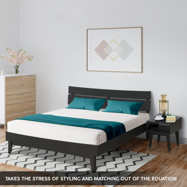 Aurora Black King Solid Wood Platform Bed Frame with Nightstand