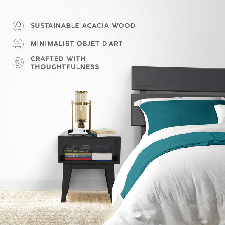 Aurora Black King Solid Wood Platform Bed Frame with Nightstand