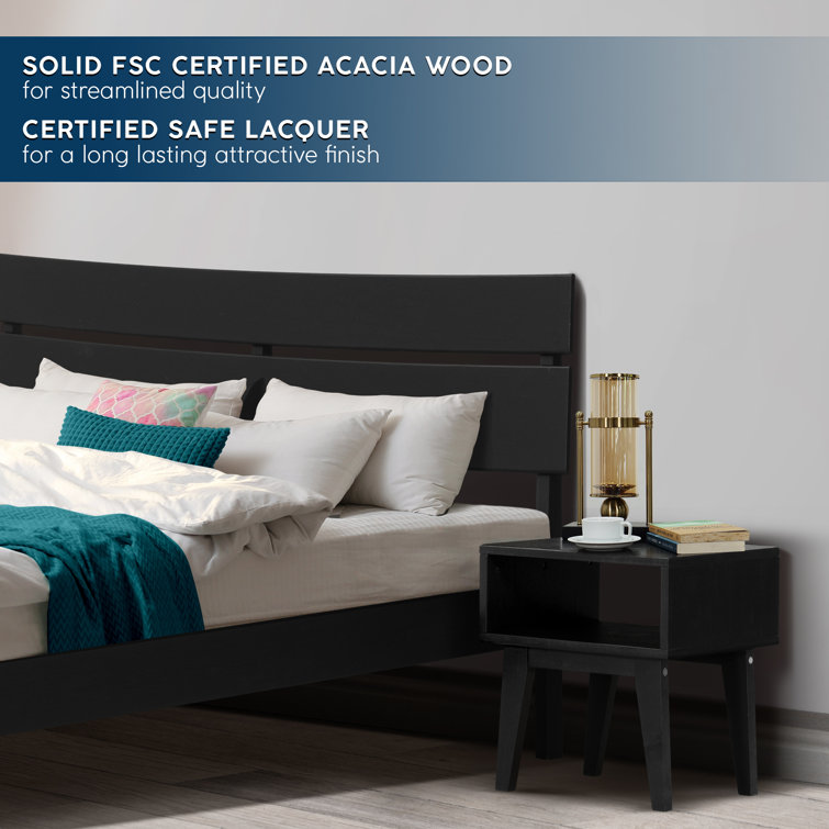 Aurora Black King Solid Wood Platform Bed Frame with Nightstand