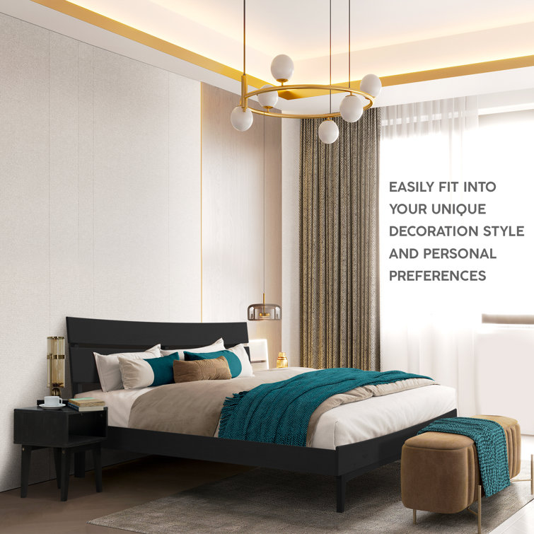 Aurora Black King Solid Wood Platform Bed Frame with Nightstand