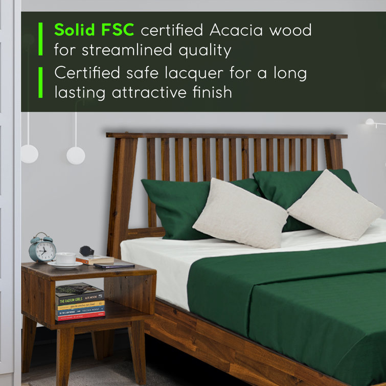 Kaylin King Walnut Solid Wood Platform Bed Frame with Nightstand