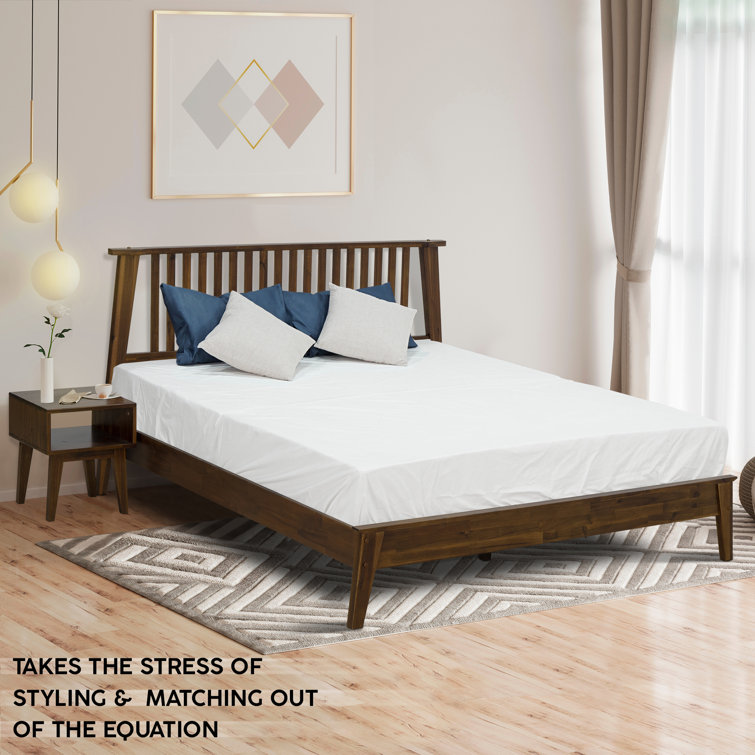 Kaylin King Walnut Solid Wood Platform Bed Frame with Nightstand