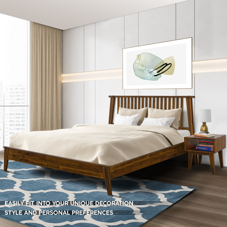 Kaylin King Walnut Solid Wood Platform Bed Frame with Nightstand