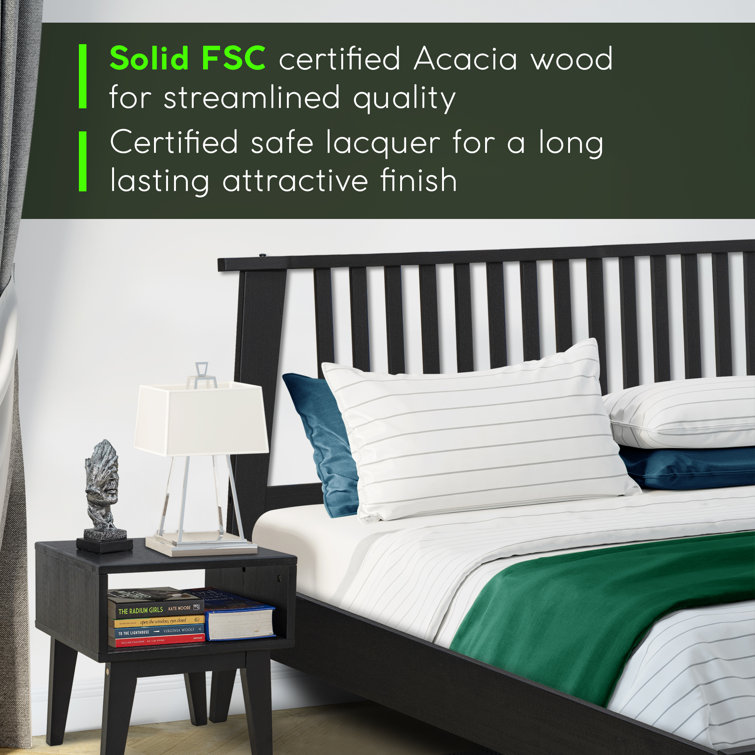Kaylin Black Solid Wood King Platform Bed Frame with Nightstand