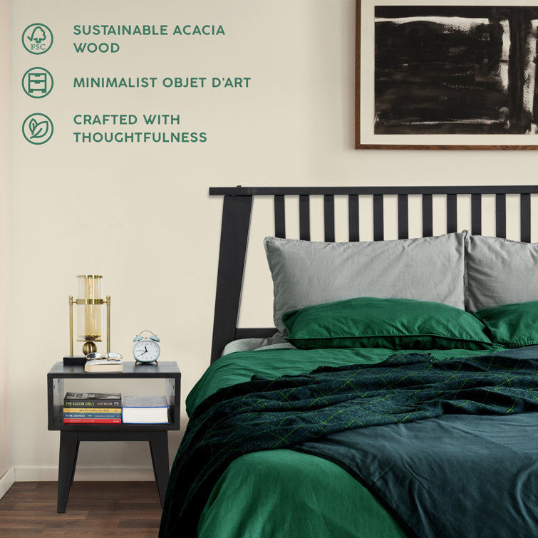 Kaylin Black Solid Wood King Platform Bed Frame with Nightstand