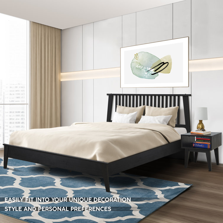 Kaylin Black Solid Wood King Platform Bed Frame with Nightstand
