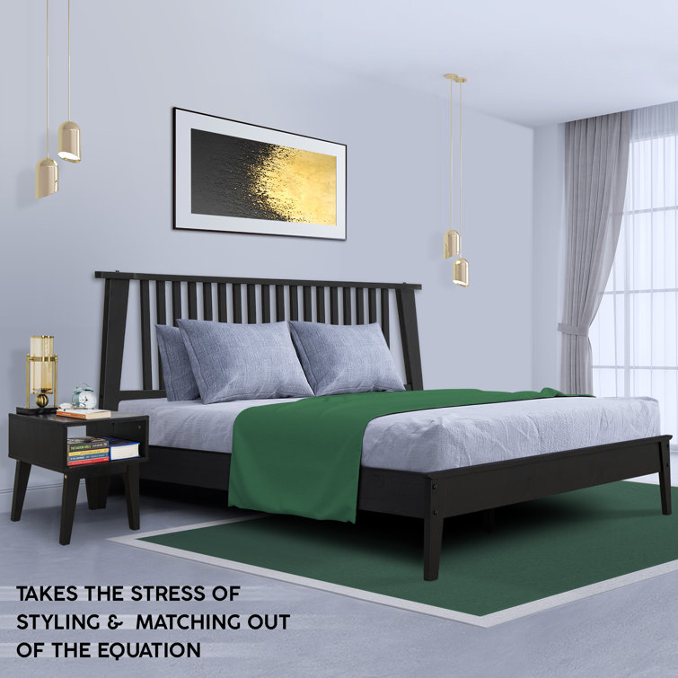 Kaylin Black Solid Wood King Platform Bed Frame with Nightstand