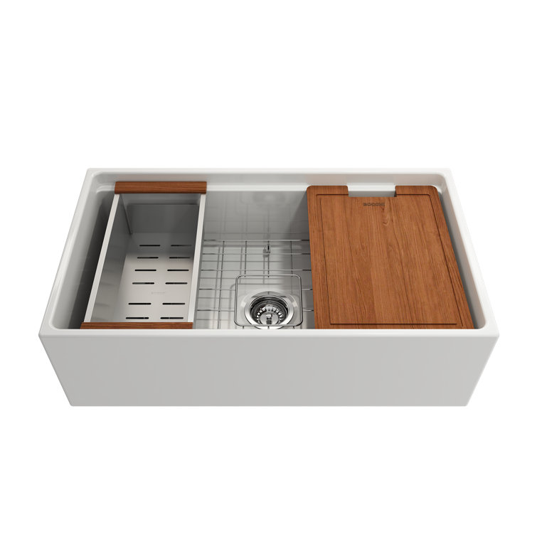 White Fireclay 33'' Apron-Front Kitchen Sink with Accessories