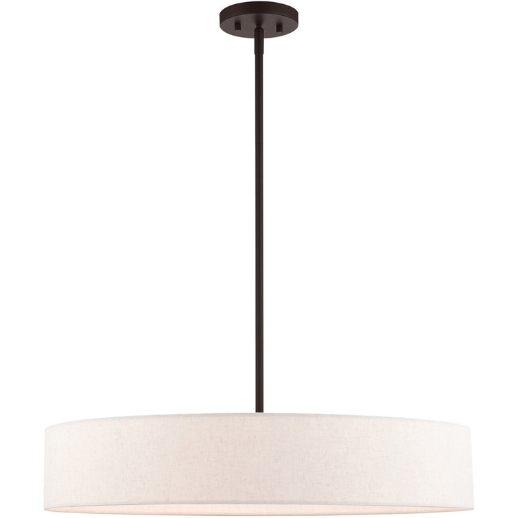 Venlo Bronze Drum Pendant with Oatmeal Fabric Shade - 5 Light