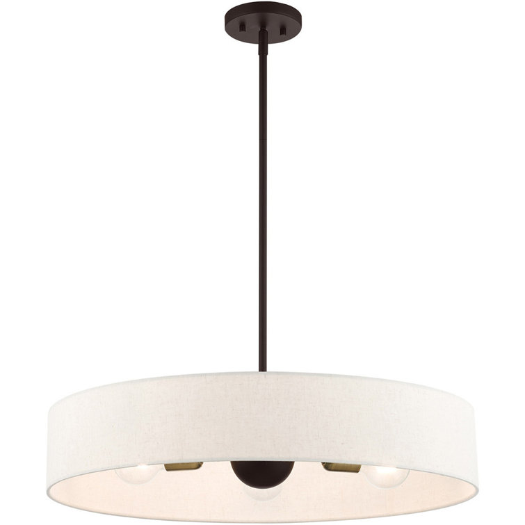 Venlo Bronze Drum Pendant with Oatmeal Fabric Shade - 5 Light