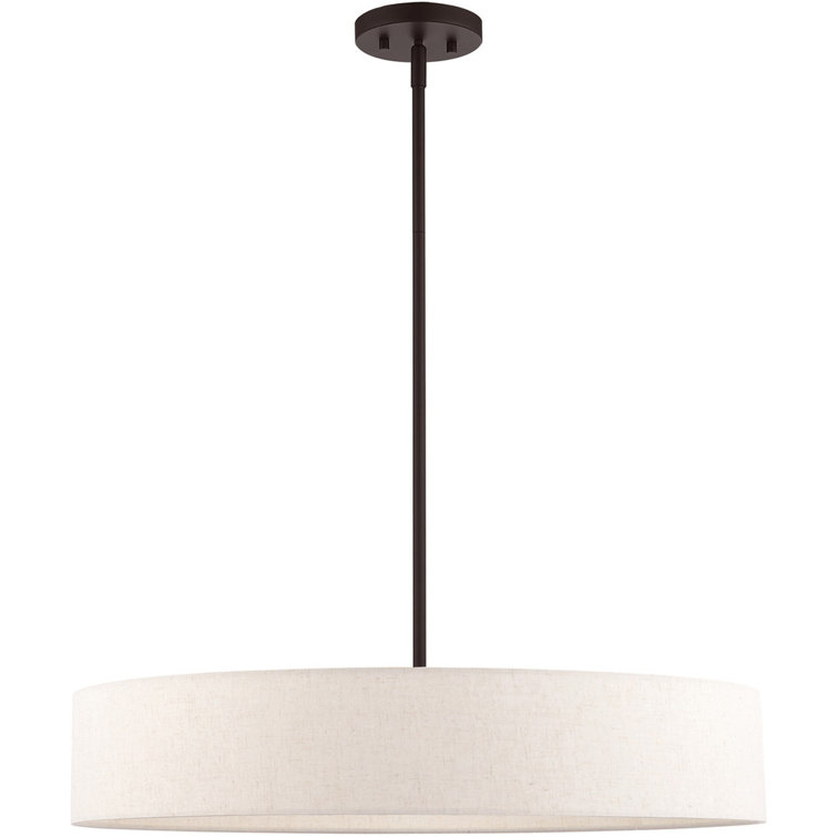 Venlo Bronze Drum Pendant with Oatmeal Fabric Shade - 5 Light