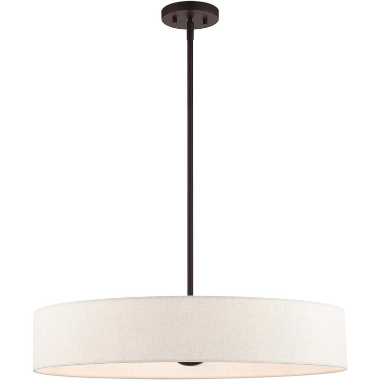 Venlo Bronze Drum Pendant with Oatmeal Fabric Shade - 5 Light