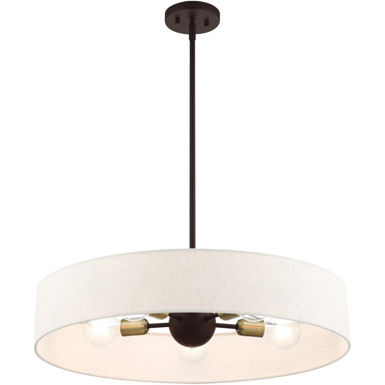 Venlo Bronze Drum Pendant with Oatmeal Fabric Shade - 5 Light