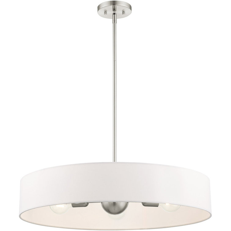 Elegant Brushed Nickel 5-Light Drum Pendant with Crystal Accents and Off-White Shade