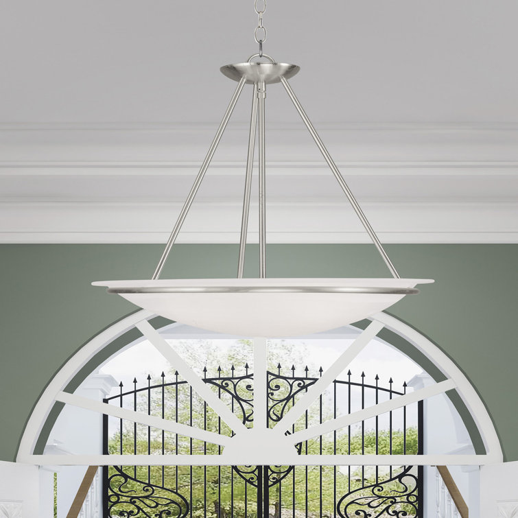 Transitional Brushed Nickel 3-Light Bowl Pendant with White Alabaster Glass