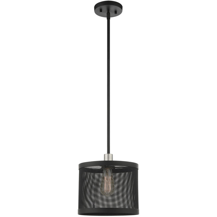 Industro Chic Black & Brushed Nickel Drum Pendant with Mesh Shade