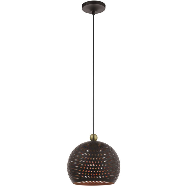 Dublin Bronze and Antique Brass 1-Light Globe Pendant with Crystal Accents