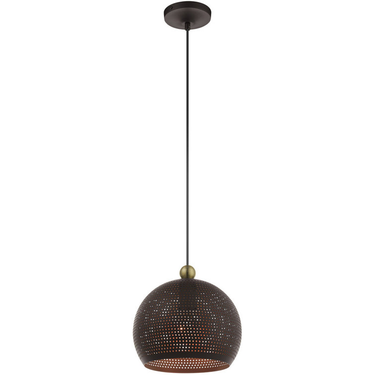 Dublin Bronze and Antique Brass 1-Light Globe Pendant with Crystal Accents