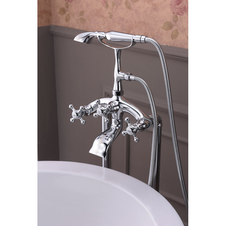 Polished Chrome 3-Handle Clawfoot Tub Faucet with Hand Shower