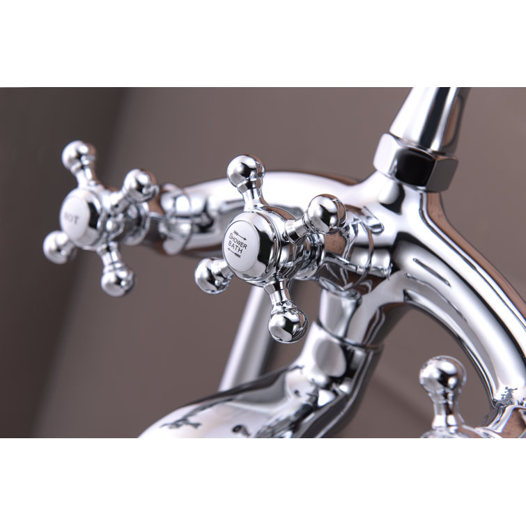 Polished Chrome 3-Handle Clawfoot Tub Faucet with Hand Shower