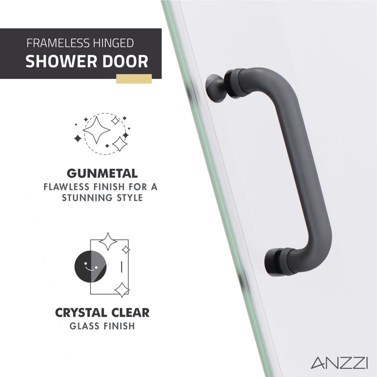 Gunmetal Frameless 30" x 72" Hinged Shower Door with Handle