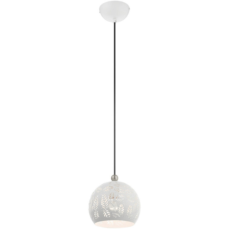 White Ornamental Sphere Pendant with Metal Shade