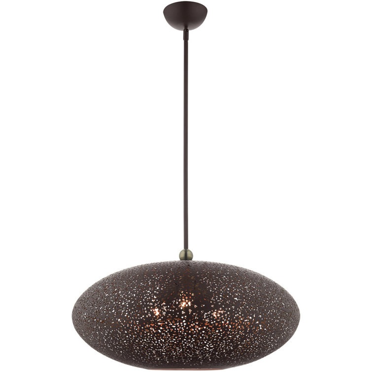 Mini Globe Crystal LED Pendant in Bronze with Antique Brass Accents