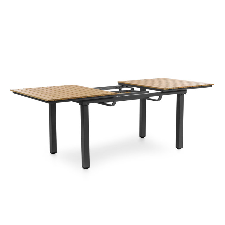 Greemotion 61.5"-93.9" Natural Teak and Metal Extendable Outdoor Dining Table