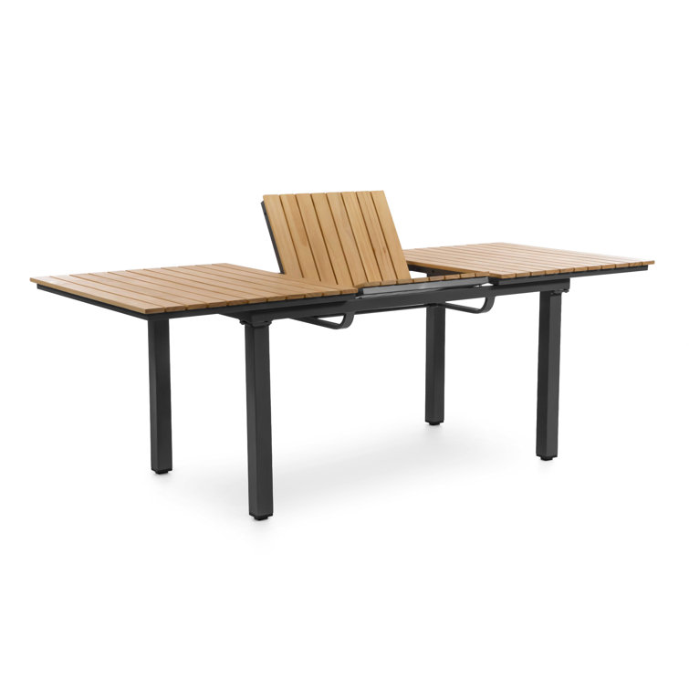 Greemotion 61.5"-93.9" Natural Teak and Metal Extendable Outdoor Dining Table