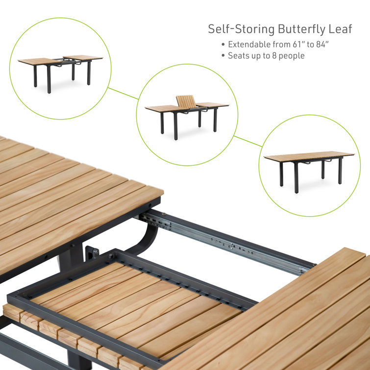 Greemotion 61.5"-93.9" Natural Teak and Metal Extendable Outdoor Dining Table
