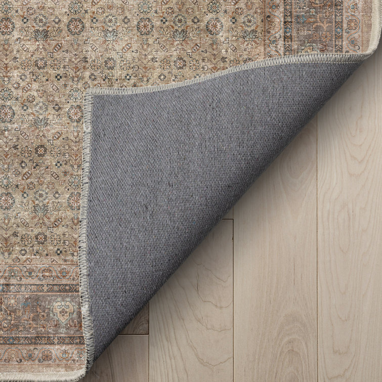Beige Brown 5' x 7' Chenille Oriental Washable Rug
