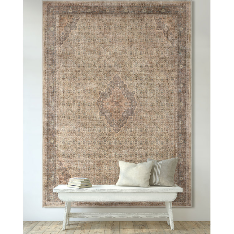 Beige Brown 5' x 7' Chenille Oriental Washable Rug