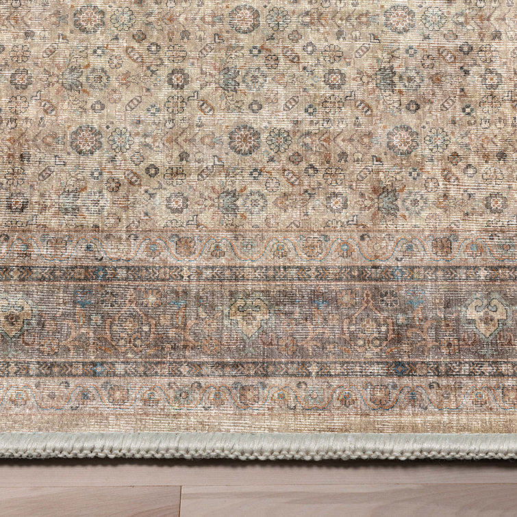 Beige Brown 5' x 7' Chenille Oriental Washable Rug