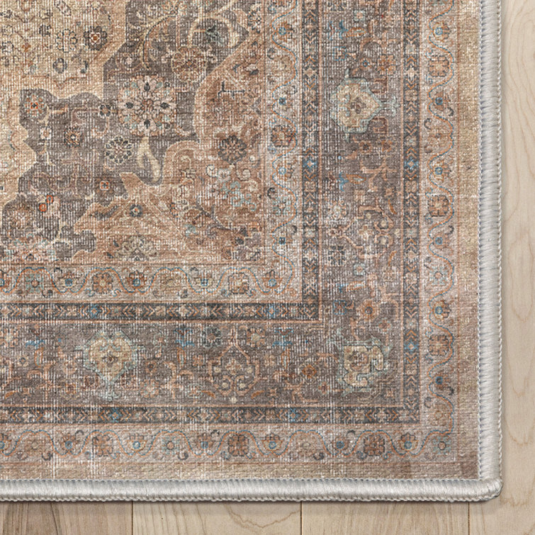 Beige Brown 5' x 7' Chenille Oriental Washable Rug
