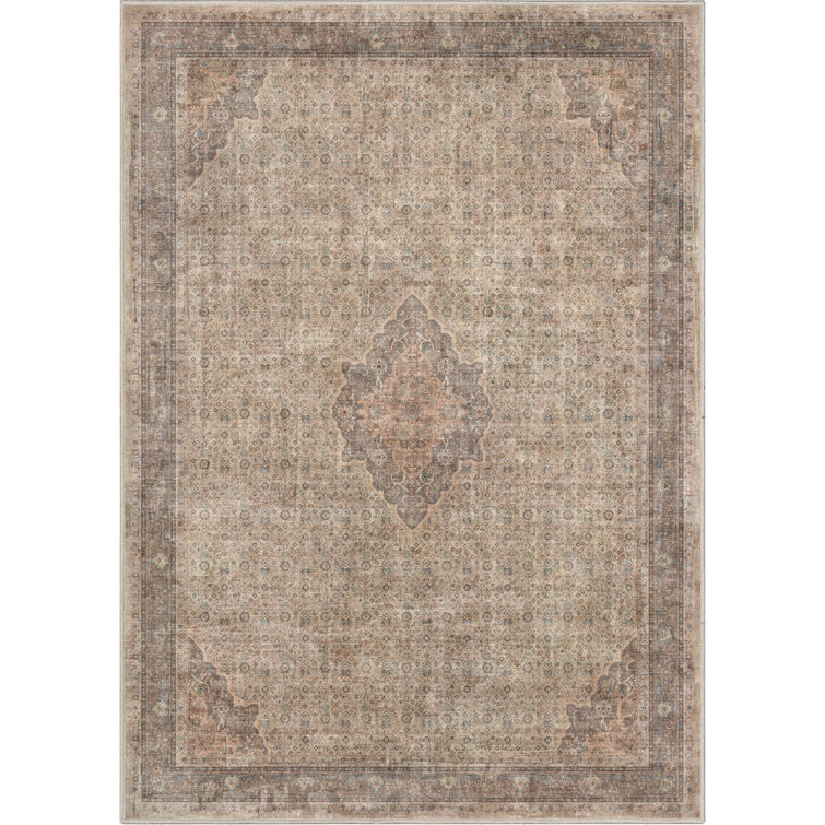 Beige Brown 5' x 7' Chenille Oriental Washable Rug