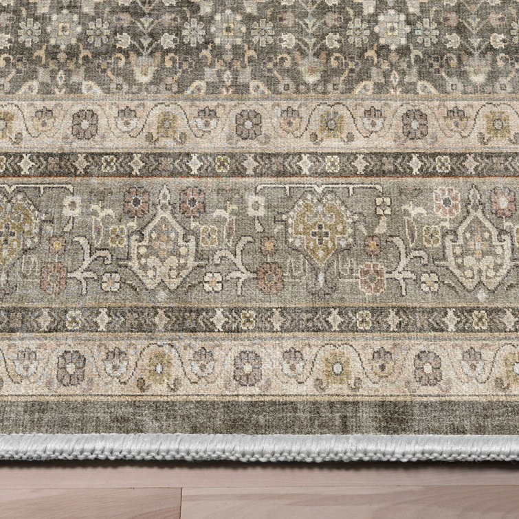 Grey Beige 5' x 7' Vintage Oriental Chenille Rug