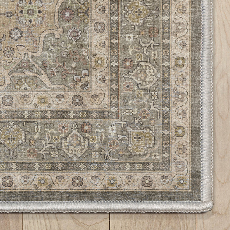 Grey Beige 5' x 7' Vintage Oriental Chenille Rug