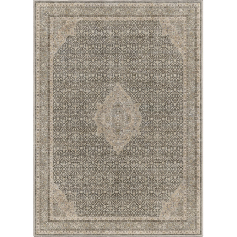 Grey Beige 5' x 7' Vintage Oriental Chenille Rug