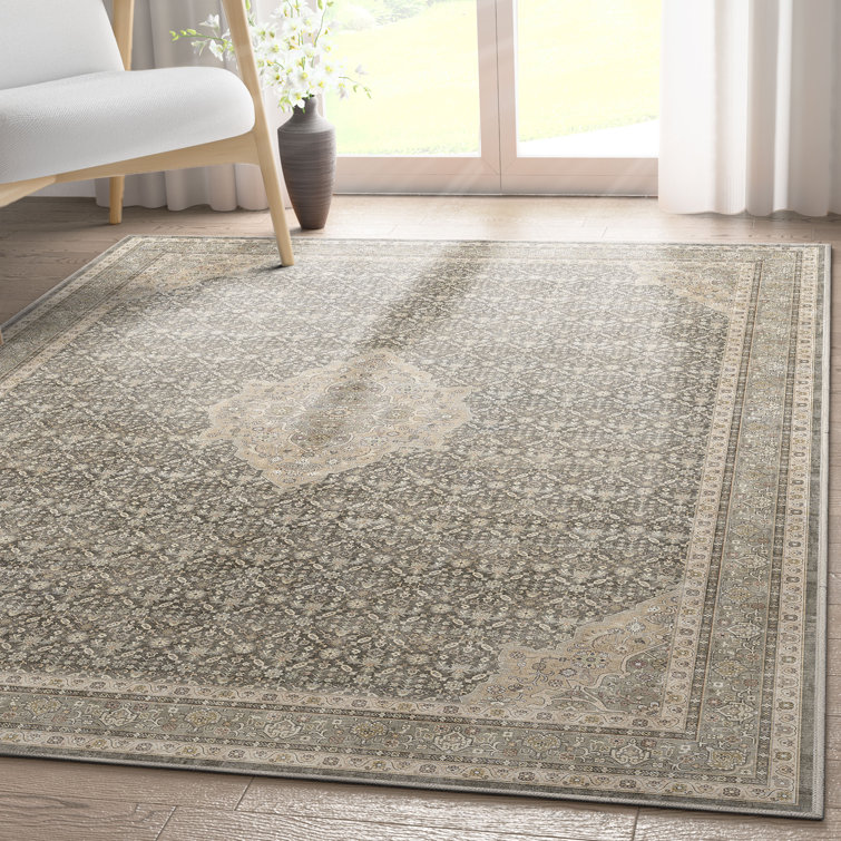 Grey Beige 5' x 7' Vintage Oriental Chenille Rug