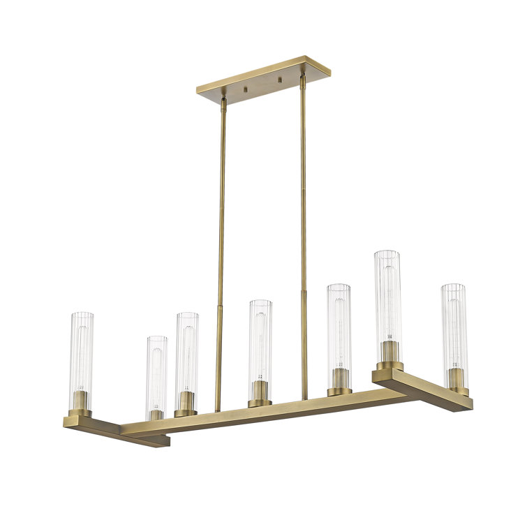 Beau 44" Rubbed Brass Glass Island Pendant Light
