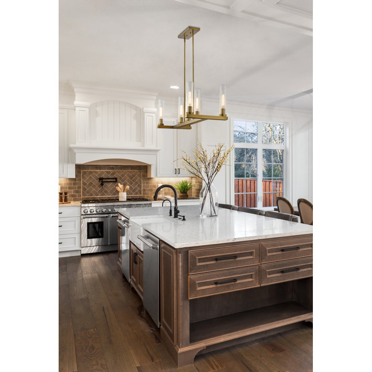 Beau 44" Rubbed Brass Glass Island Pendant Light