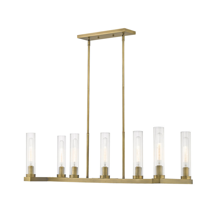 Beau 44" Rubbed Brass Glass Island Pendant Light