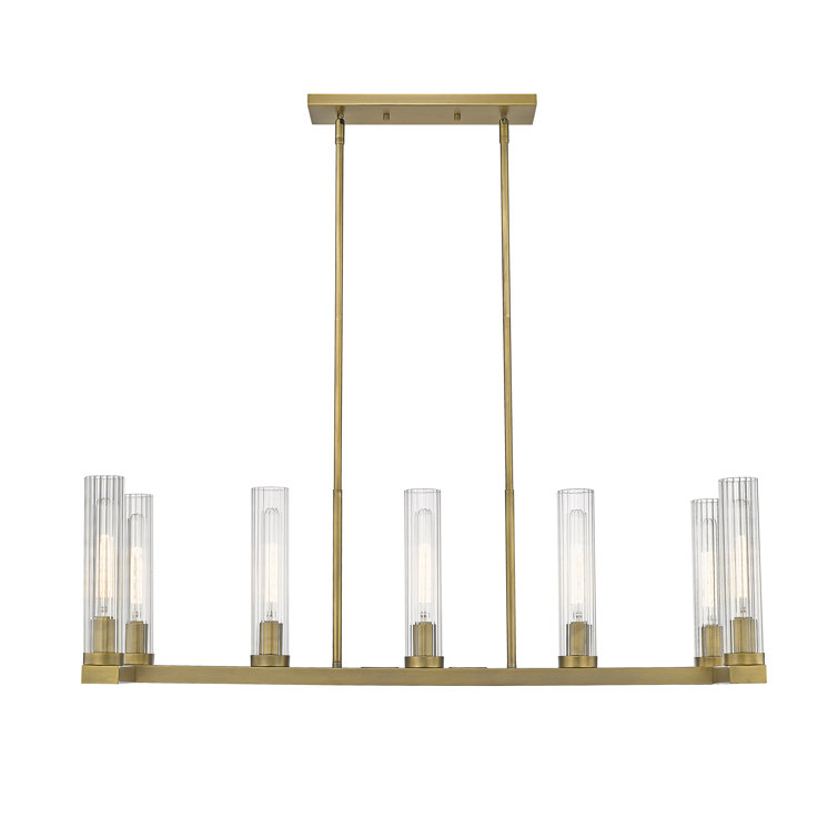 Beau 44" Rubbed Brass Glass Island Pendant Light