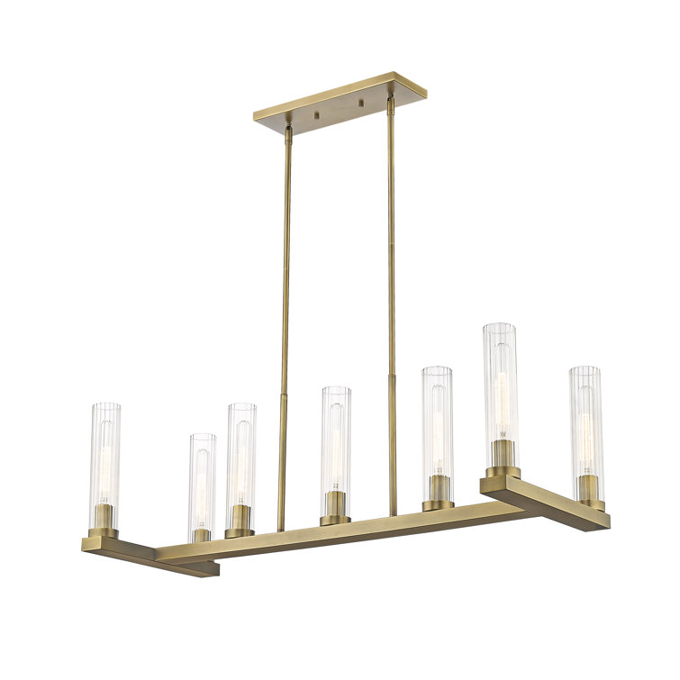 Beau 44" Rubbed Brass Glass Island Pendant Light