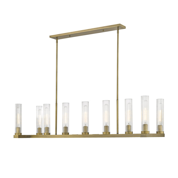 Rubbed Brass 9-Light Island Pendant with Fluted Glass Shades